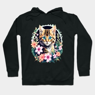 Beautiful Tabby Kitten Surrounded by Spring Flowers Hoodie